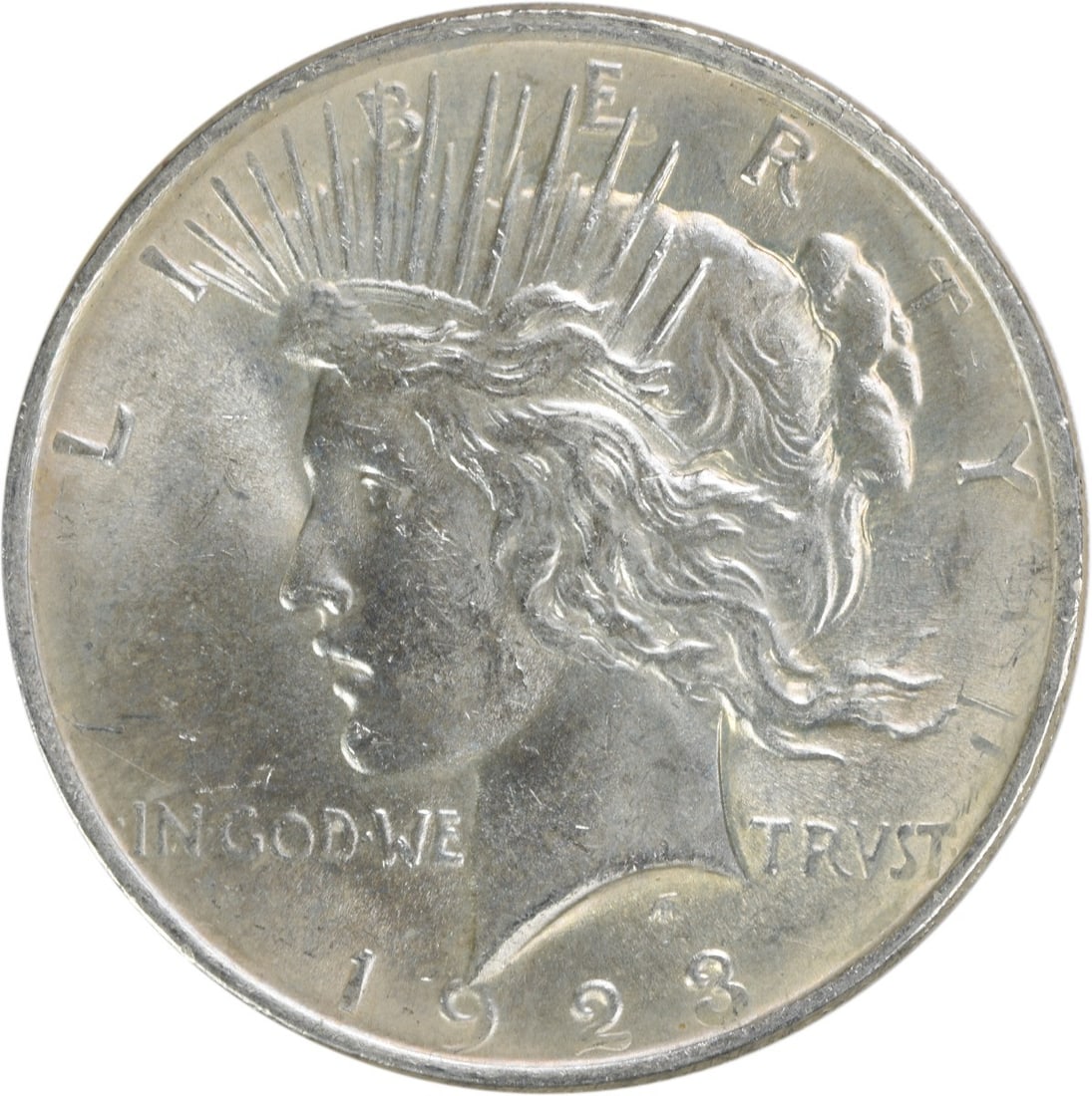 1923 Uncirculated Peace Dollar Silver $1 Uncertified: 1923 Uncirculated Peace Dollar Silver $1 Uncertified 1923 Peace Silver Dollar offered in uncirculated, pre-owned condition. This uncertified $1 coin is composed of silver and identified as KM Number 1