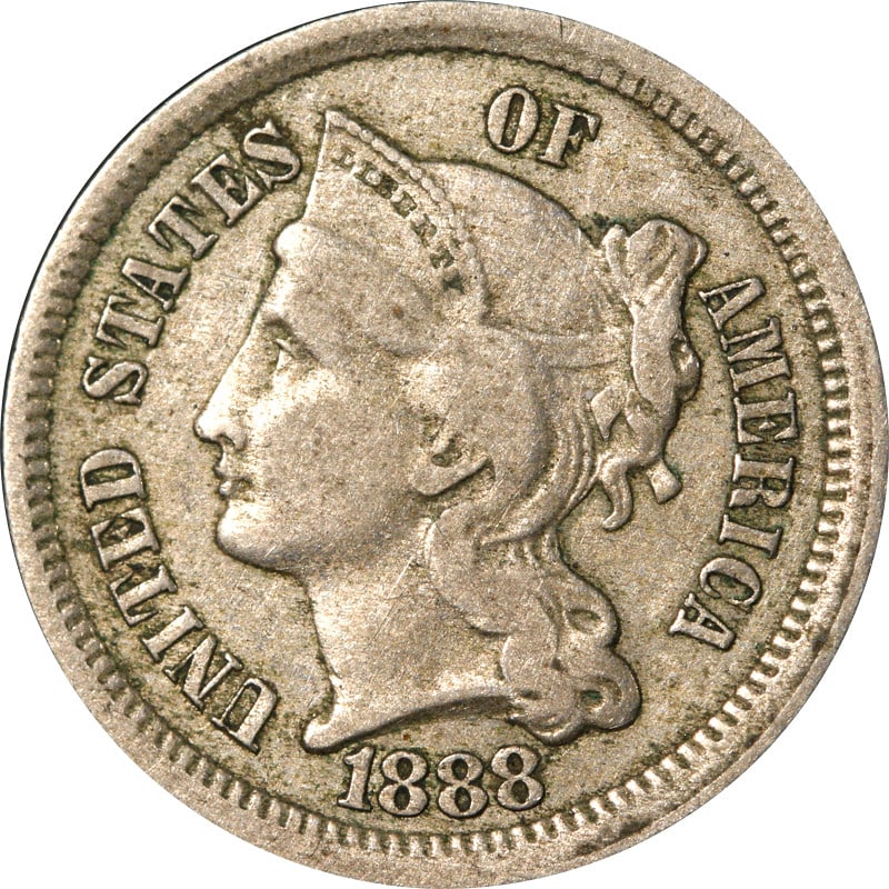 1888 United States 3 Cent Nickel Coin: 1888 United States 3 Cent Nickel Coin 1888 Three Cent Nickel from the United States. This pre-owned coin is uncertified and listed in circulated condition. Specifications Item: Three Cent Nickel Year: