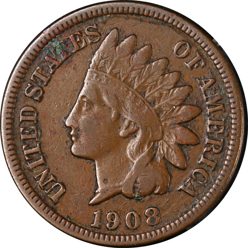 1908-S Indian Head Cent Copper Nice VF: 1908-S Indian Head Cent Copper Nice VF This is an original 1908-S Indian Cent featuring attractive eye appeal and a well-defined strike. The coin displays a chocolate brown color and surfaces, and is 