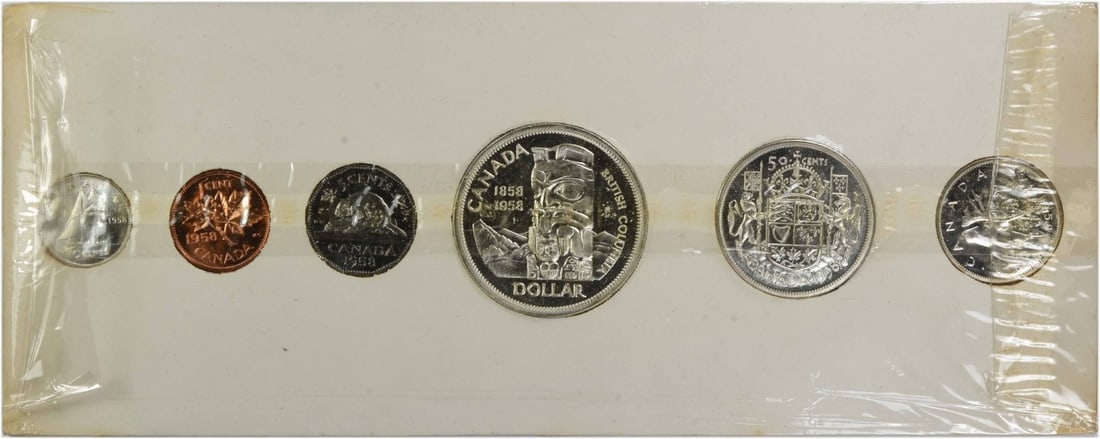 1958 Canada Proof Like UNC Coin Set 6 coins OGP: 1958 Canada Proof Like UNC Coin Set 6 coins OGP This is a 1958 Canada Proof-Like set featuring six uncirculated coins. The set is from Canada, remains uncertified, and is in pre-owned condition. Speci
