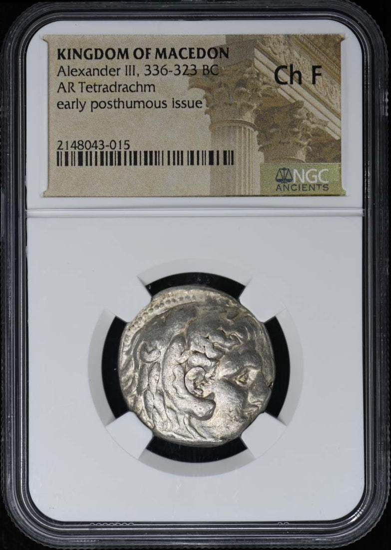 NGC Certified AR Tetradrachm Ancient Greek Coin of Alexander III: NGC Certified AR Tetradrachm Ancient Greek Coin of Alexander III This is an ancient AR Tetradrachm from the Kingdom of Macedon, dating to the reign of Alexander III, 336-323 BC. The coin is certified 