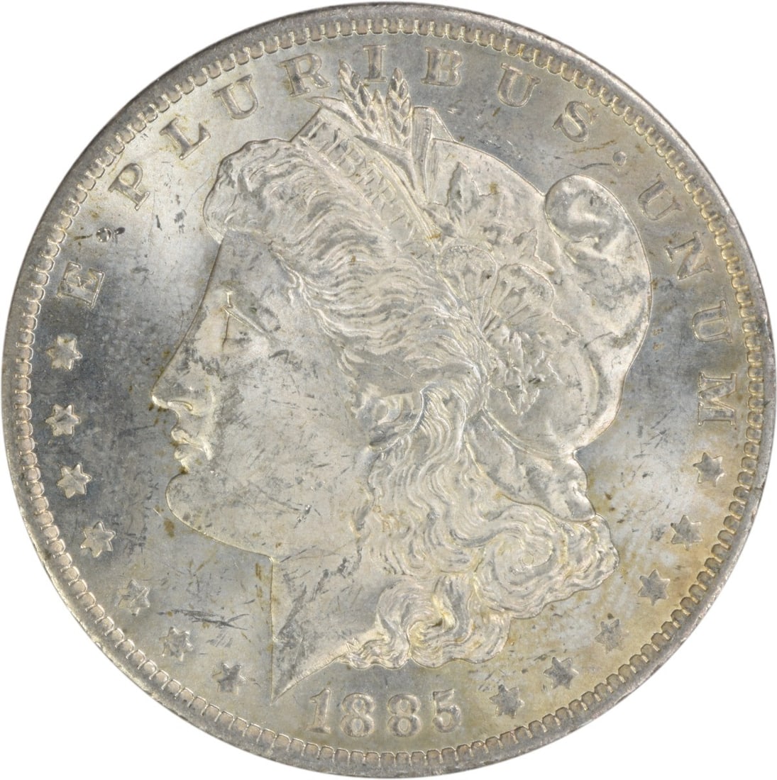 Uncirculated 1885 O Silver Dollar Morgan Type BU Uncertified: Uncirculated 1885 O Silver Dollar Morgan Type BU Uncertified This is an 1885-O Morgan Silver Dollar from the United States, featuring a brilliant uncirculated (BU) grade. The coin is composed of silve