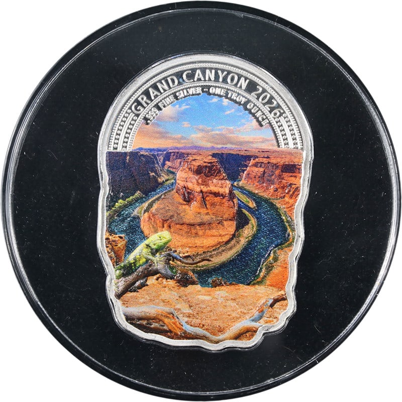 2026 Fiji Silver $2 Grand Canyon 1 Ounce Coin: 2026 Fiji Silver $2 Grand Canyon 1 Ounce Coin This 2026 Fiji 1 Ounce Silver $2 Wonders of Nature Grand Canyon coin is struck in .999 fine silver and remains uncirculated, showcasing excellent eye appe