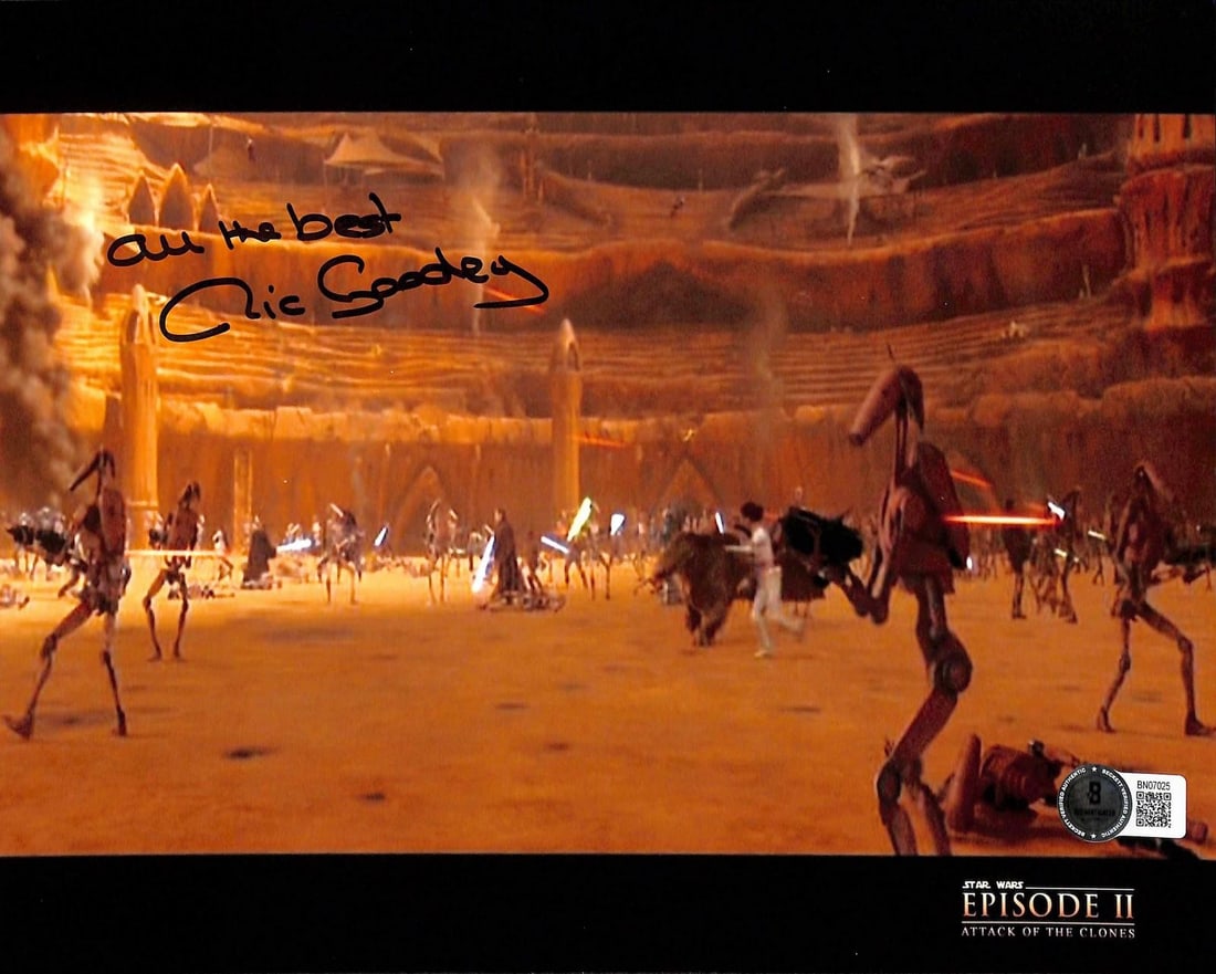 Beckett authenticated 8x10 Star Wars Episode II photo signed by Nick Goody: Beckett authenticated 8x10 Star Wars Episode II photo signed by Nick Goody This collectible 8x10 photograph features imagery from Star Wars: Episode II - Attack of the Clones and has been personally h