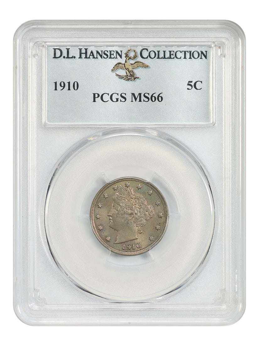 Liberty Nickel 1910 5C PCGS MS66 ex D.L. Hansen (1 of 4)