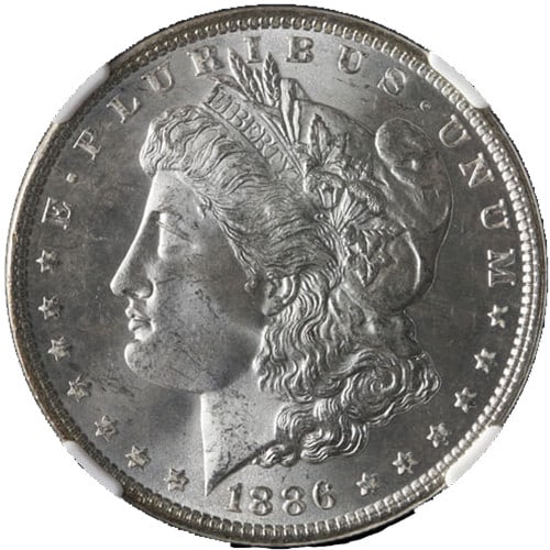 NGC MS65 1886 Morgan Dollar Philadelphia Mint Uncirculated Silver Coin: NGC MS65 1886 Morgan Dollar Philadelphia Mint Uncirculated Silver Coin This is an original 1886-P Morgan Silver Dollar certified by NGC with a grade of MS65. The coin is composed of silver with a fine