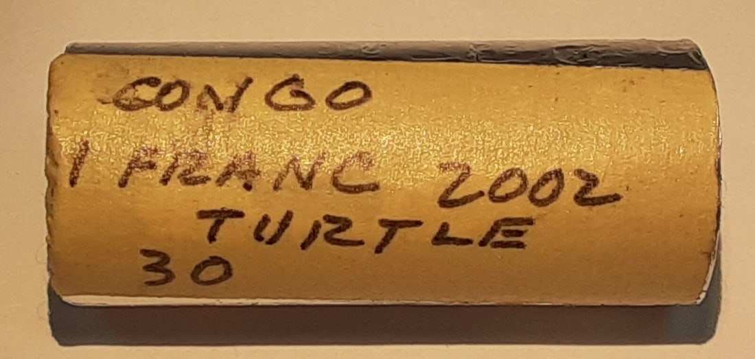 Roll of 30 Congo 2002 1 Franc Brass Coins Turtle Animal Series Uncirculated (1 of 3)