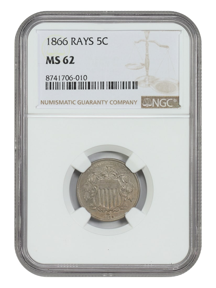 1866 Shield Nickel 5C NGC MS62 Rays First Year Type (1 of 4)