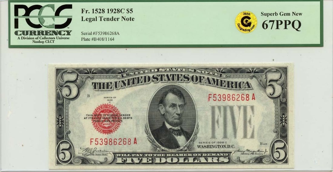 1928 $5 United States Legal Tender Note PCGS 67 EPQ Fr 1528 (1 of 2)