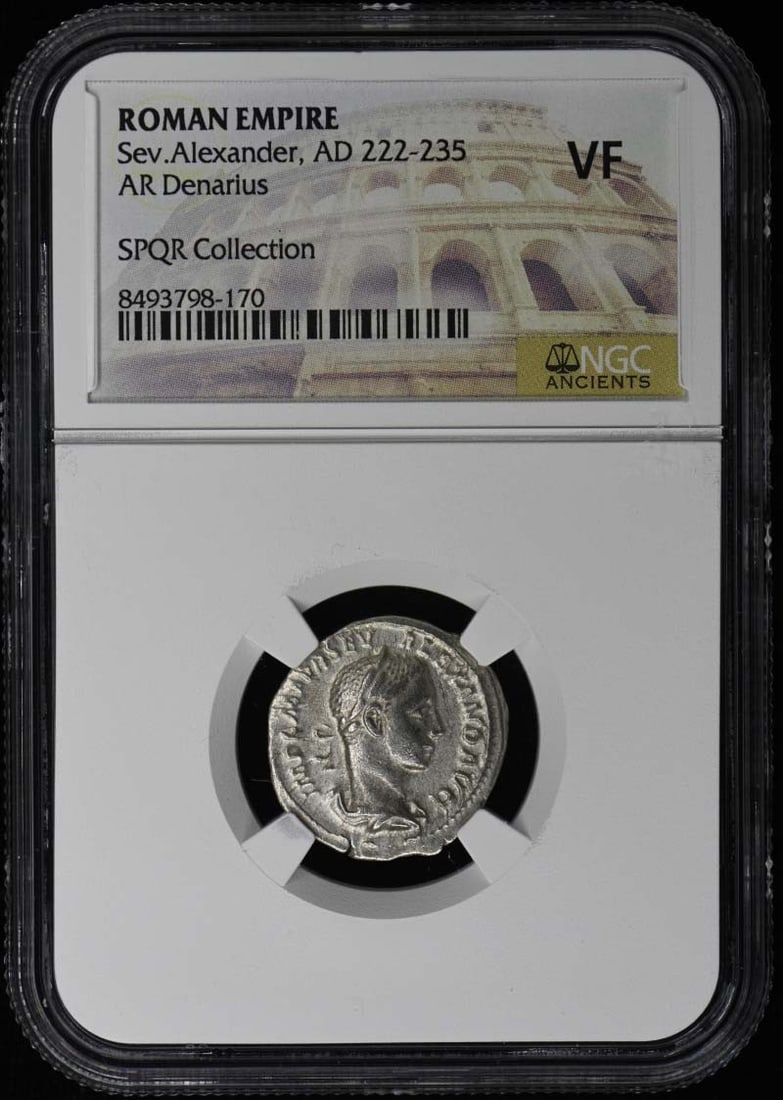 Roman Empire AR Denarius Severus Alexander AD 222-235 NGC VF20: Roman Empire AR Denarius Severus Alexander AD 222-235 NGC VF20 Roman Empire AR denarius of Severus Alexander, dated AD 222-235. This pre-owned coin has been certified and graded VF20 by NGC. Specifica