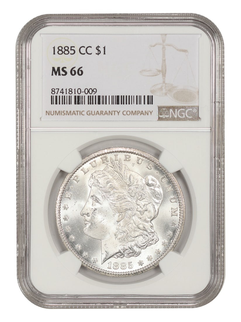 NGC MS66 1885 Carson City Morgan Silver Dollar $1: NGC MS66 1885 Carson City Morgan Silver Dollar $1 1885-CC Morgan Dollar certified by NGC in MS66 grade. This uncirculated Carson City issue is noted as the lowest mintage Carson City date in the serie