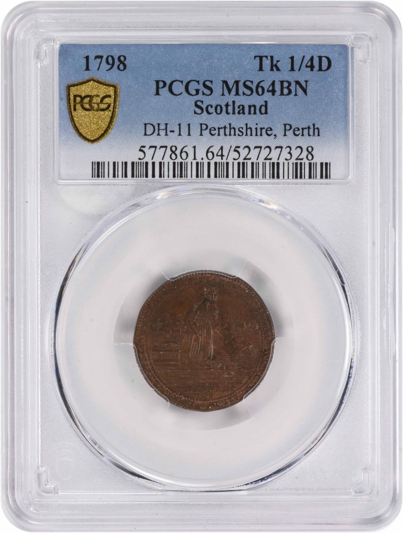 PCGS MS64BN 1798 Perthshire Scotland Conder Token 1 4 Penny (1 of 2)