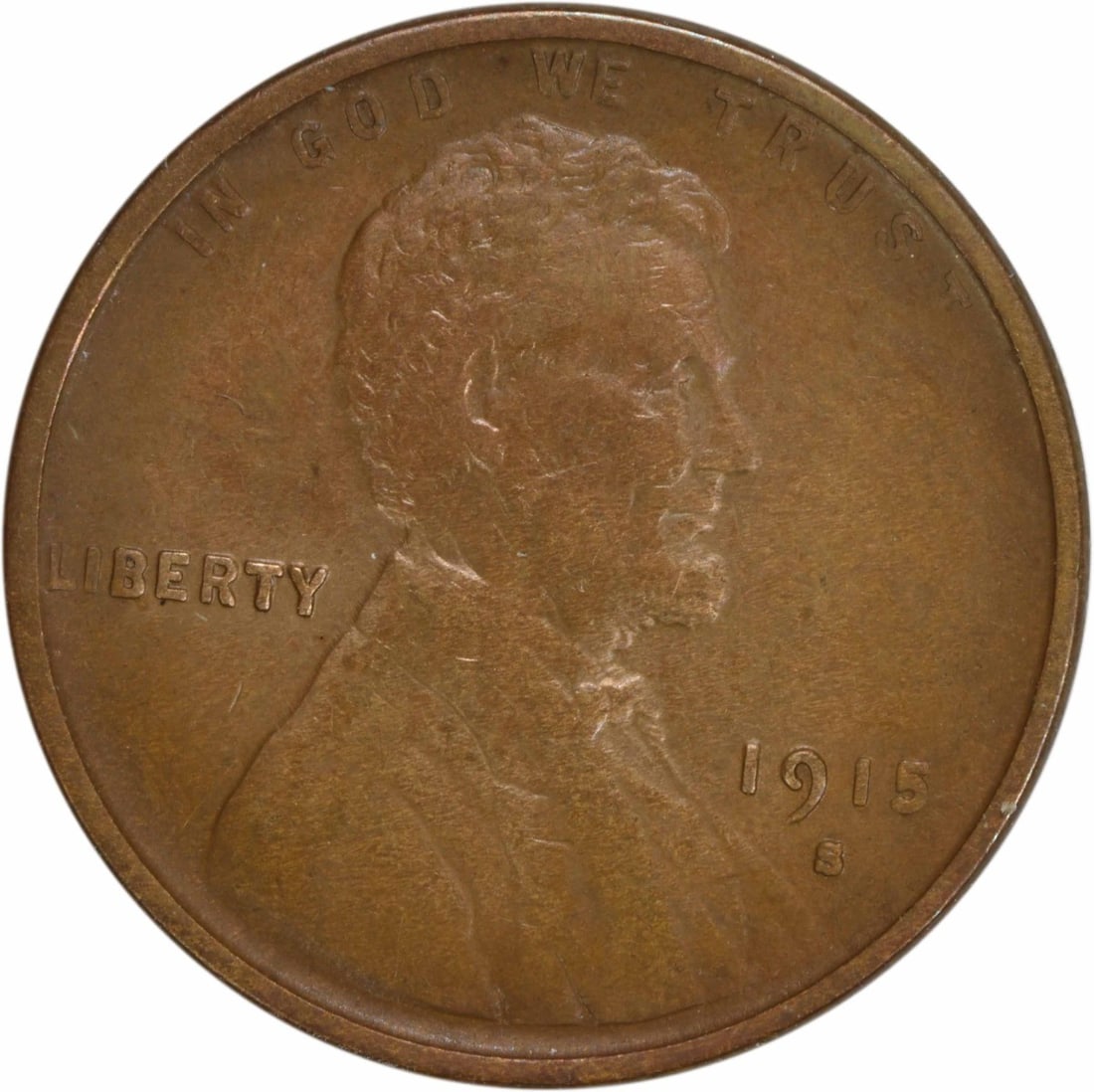 1915-S Lincoln Wheat Cent Copper EF Uncertified: 1915-S Lincoln Wheat Cent Copper EF Uncertified This is a 1915-S Lincoln Wheat Cent, featuring the iconic design and minted in San Francisco. The coin is composed of copper and is in circulated condit