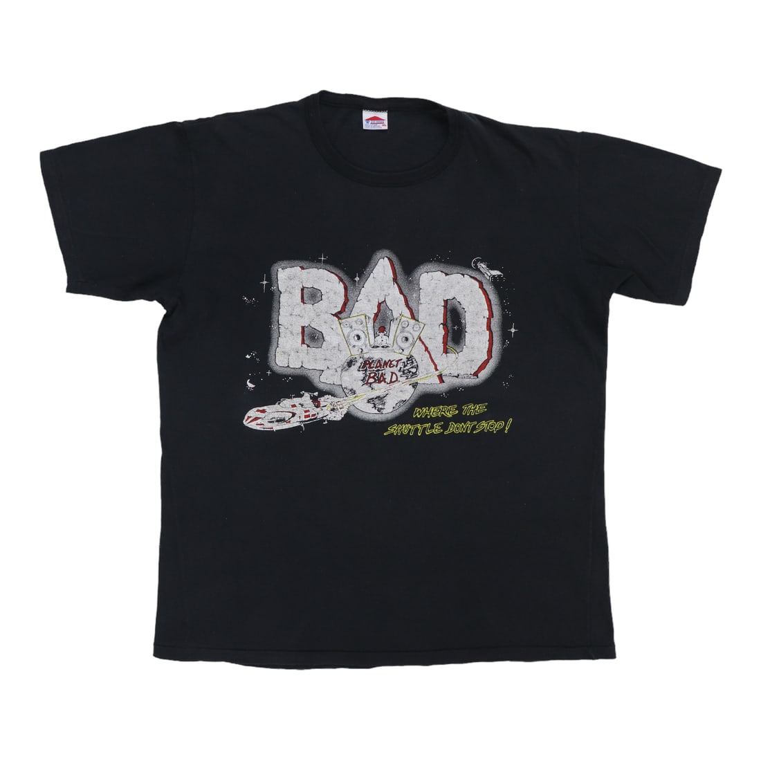 Vintage 1980s Big Audio Dynamite Black Cotton Graphic T Shirt Extra Large: Vintage 1980s Big Audio Dynamite Black Cotton Graphic T Shirt Extra Large This is an original vintage 1980s Big Audio Dynamite shirt, featuring both front and back graphics. Made from 100% cotton, the