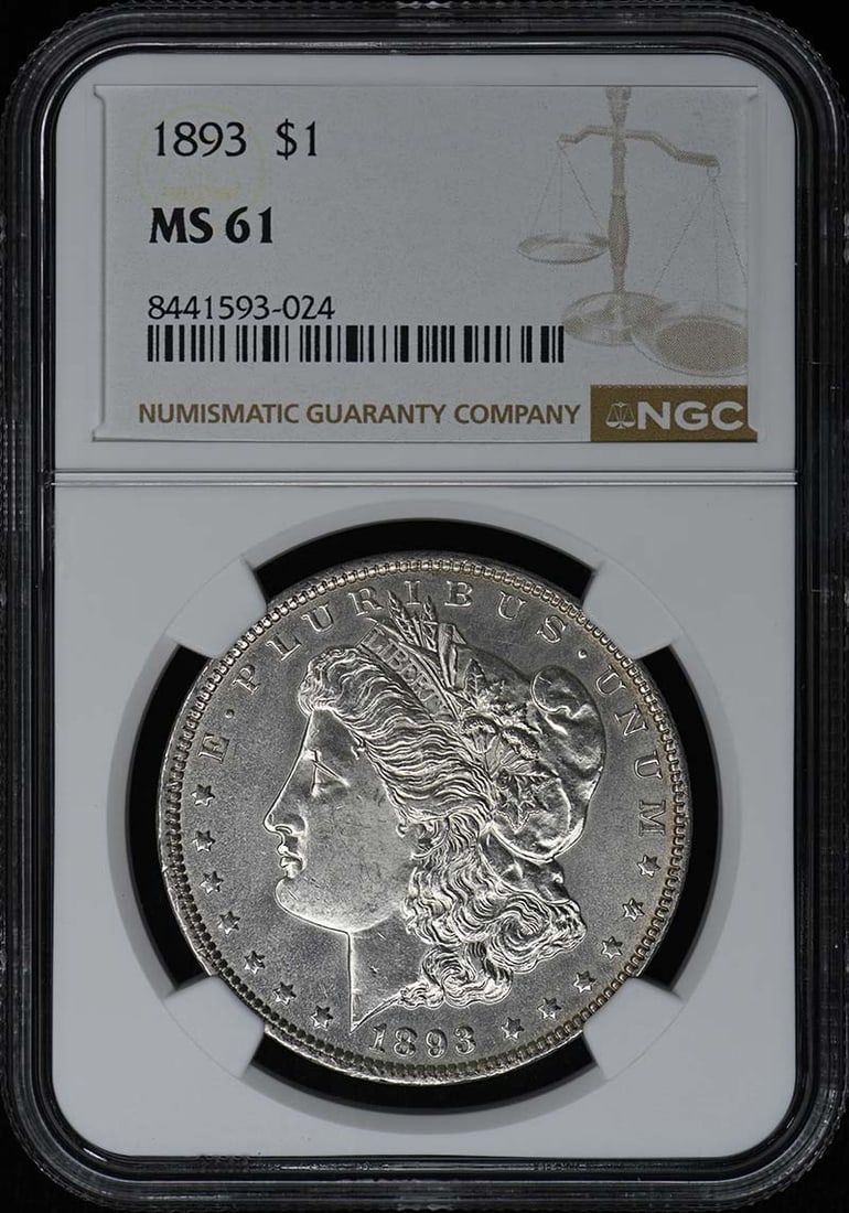 NGC MS61 1893 Philadelphia Morgan Dollar: NGC MS61 1893 Philadelphia Morgan Dollar This 1893 Morgan Dollar is graded MS61 and certified by NGC. Struck at the Philadelphia Mint, this uncirculated coin is a classic example of the Morgan Dollar 