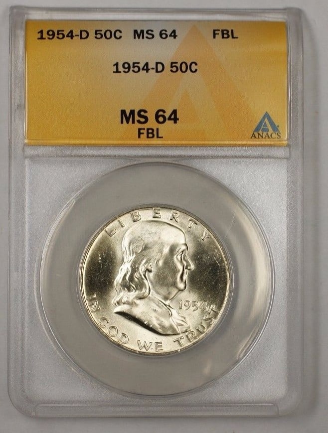 ANACS MS64 1954-D Franklin silver half dollar (1 of 2)