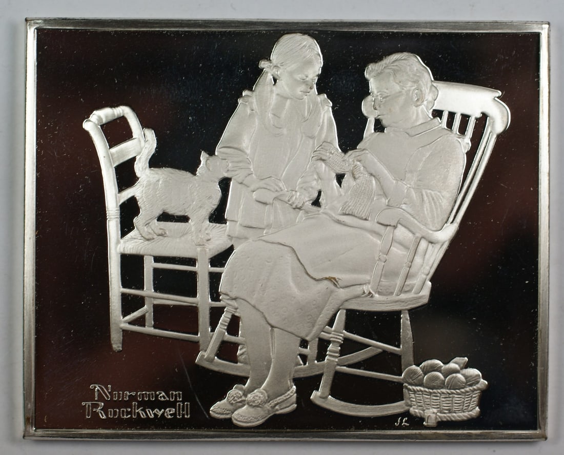 Franklin Mint Norman Rockwell Knitting Lesson Sterling Silver Proof Ingot (1 of 2)