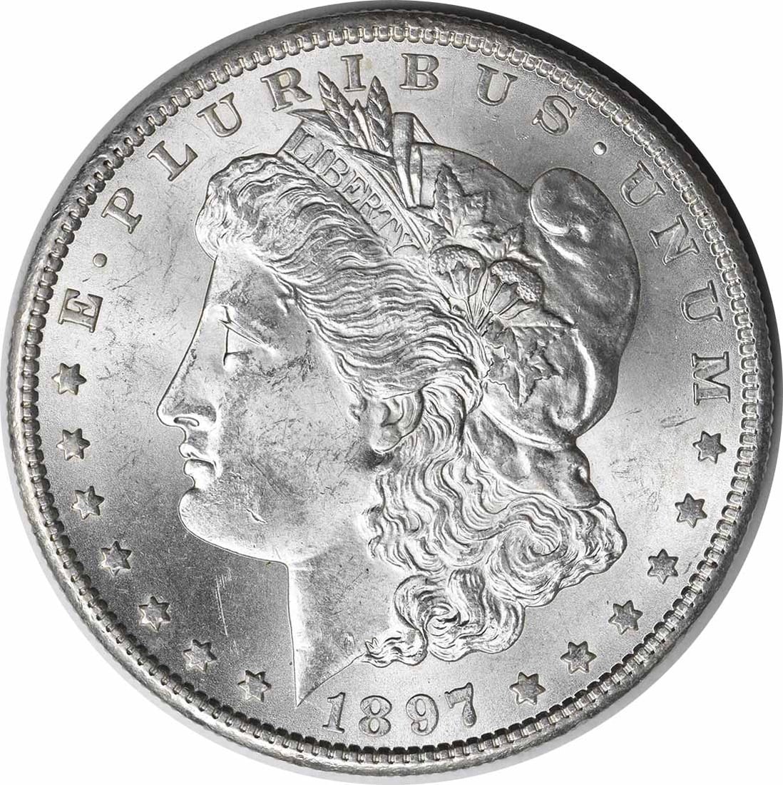 Uncirculated 1897-S Silver Morgan Dollar Choice BU San Francisco Mint: Uncirculated 1897-S Silver Morgan Dollar Choice BU San Francisco Mint This 1897-S Morgan Silver Dollar is a choice brilliant uncirculated coin. It is composed of silver and was minted in San Francisco