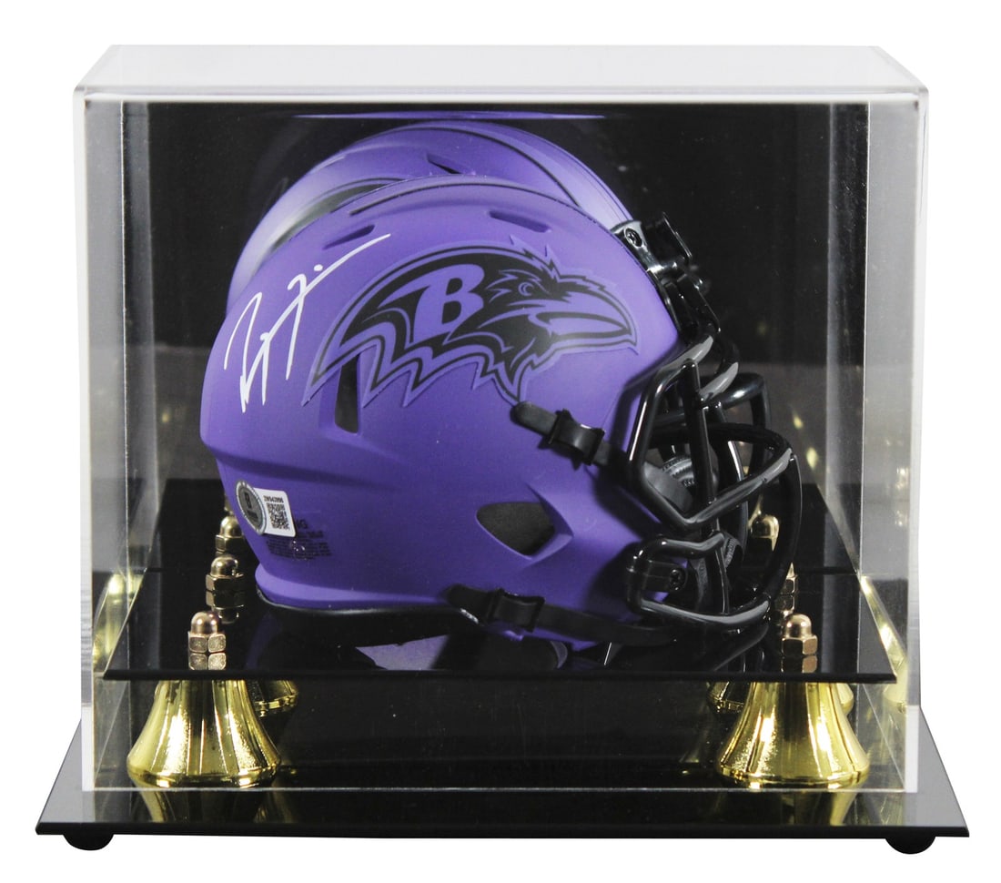 Ray Lewis Signed Rave Speed Mini Helmet with Display Case BAS Witnessed: Ray Lewis Signed Rave Speed Mini Helmet with Display Case BAS Witnessed This authentic mini helmet features the signature of Ray Lewis, former linebacker of the Baltimore Ravens. The helmet is a Rave 