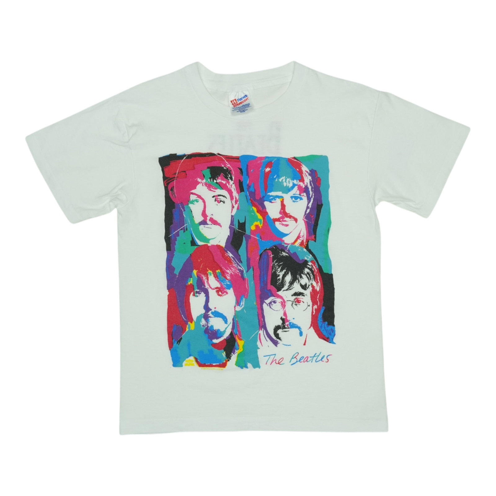 Vintage 1990s White Cotton The Beatles Graphic T Shirt: Vintage 1990s White Cotton The Beatles Graphic T Shirt This original vintage 1990s The Beatles shirt features both front and back graphics and is made from 100% cotton in white. The shirt is in excell