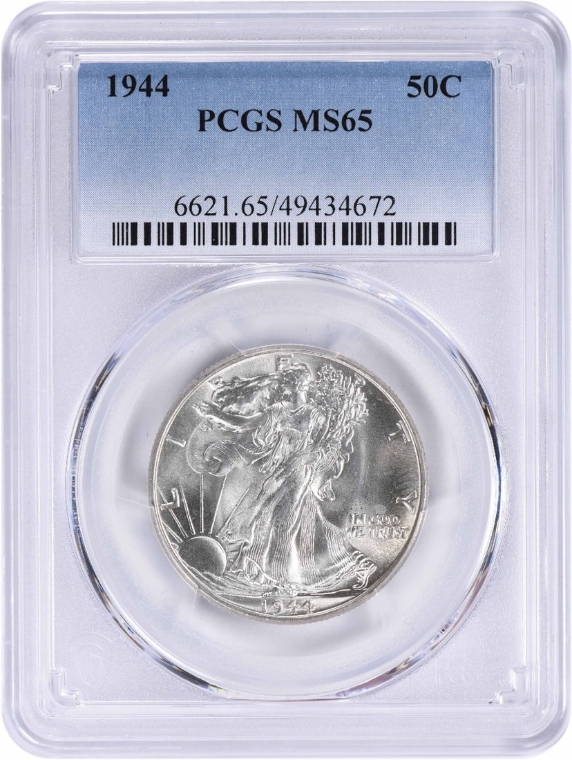 1944 Walking Liberty Half Dollar MS65 PCGS 90% Silver Uncirculated: 1944 Walking Liberty Half Dollar MS65 PCGS 90% Silver Uncirculated This stunning 1944 Walking Liberty Silver Half Dollar is graded MS65 by PCGS, ensuring its high quality and appeal for collectors. St