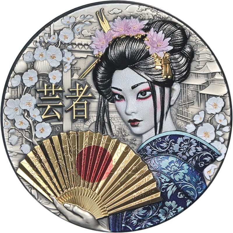 2025 Niue 2 Oz Silver $5 Geisha Whispers of Grace Antiqued Coin (1 of 3)