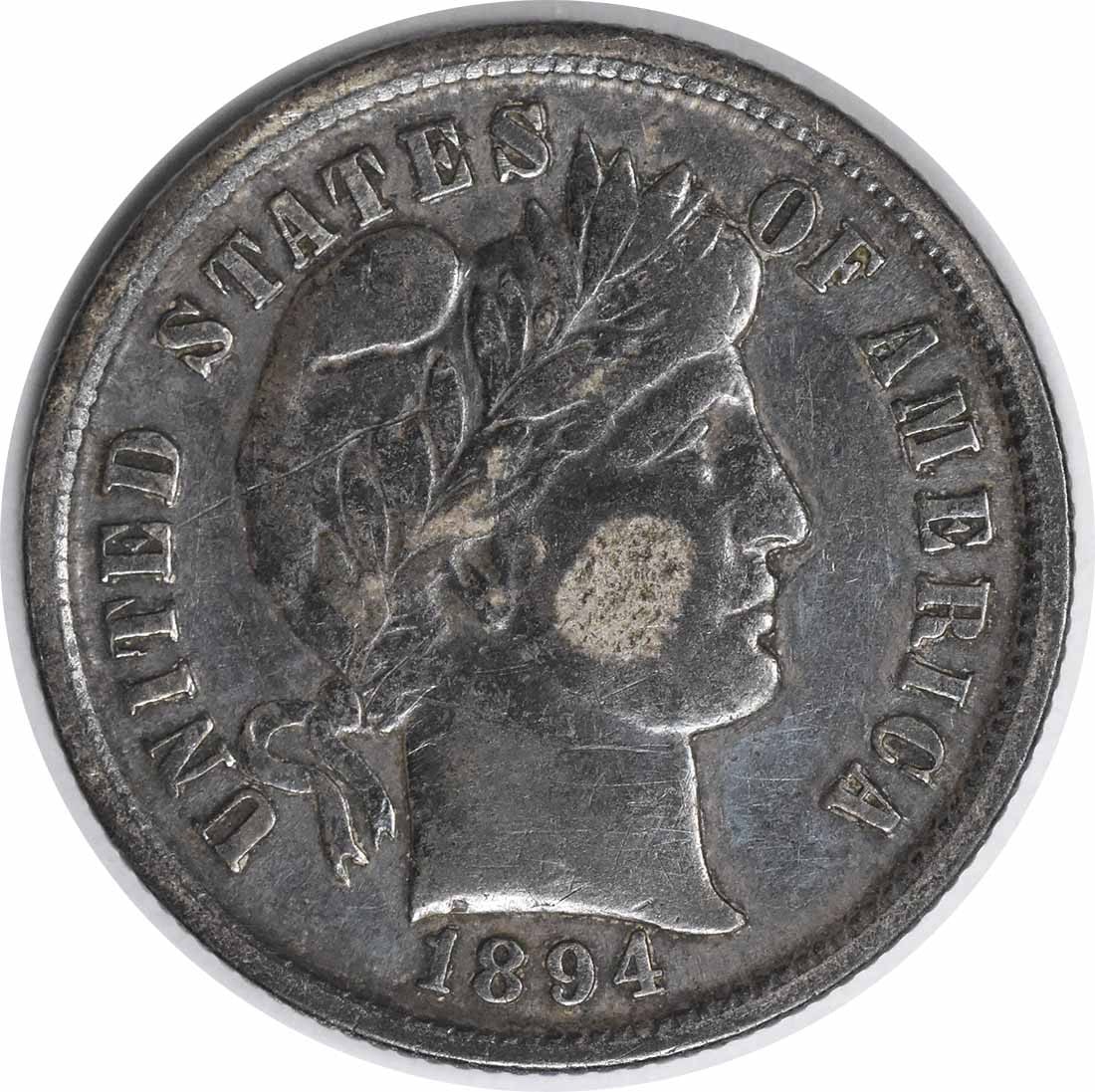 1894 Barber Silver Dime 10C XF Uncertified Philadelphia Mint: 1894 Barber Silver Dime 10C XF Uncertified Philadelphia Mint This 1894 Barber Silver Dime is a remarkable collectible from the Philadelphia mint. Struck in 90% silver and 10% copper, this coin feature