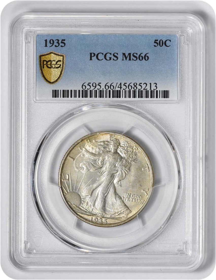 1935 Walking Liberty Half Dollar MS66 PCGS Uncirculated Silver Coin: 1935 Walking Liberty Half Dollar MS66 PCGS Uncirculated Silver Coin This 1935 Walking Liberty Silver Half Dollar is a stunning example, certified by PCGS with a high grade of MS66. Struck in Philadelp