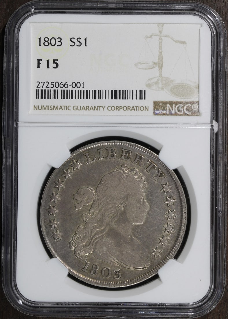 1803 NGC Draped Bust Silver Dollar Philadelphia: 1803 NGC Draped Bust Silver Dollar Philadelphia This 1803 Draped Bust Silver Dollar features the classic Draped Bust design and was minted in Philadelphia. Composed of 90% silver, this historic coin i
