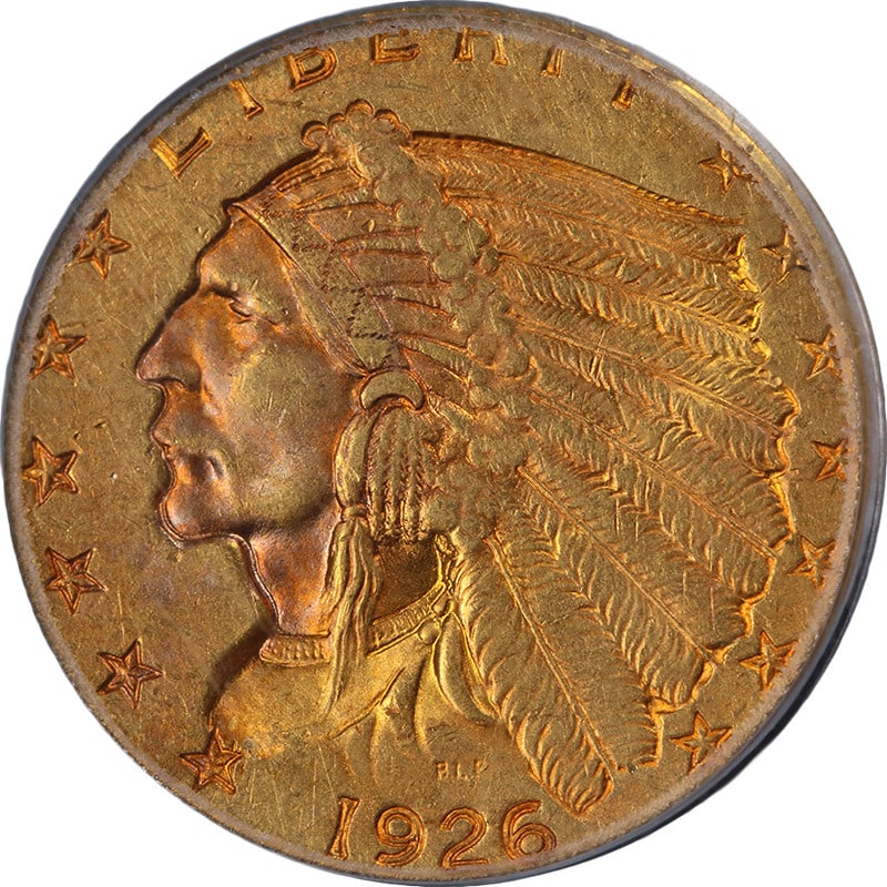 1926 $2.50 Indian Gold Quarter Eagle PCGS MS61 Uncirculated Coin: 1926 $2.50 Indian Gold Quarter Eagle PCGS MS61 Uncirculated Coin This original 1926 Indian Gold $2.50 coin is graded PCGS MS61, showcasing attractive luster, appealing color, and well-preserved surfac