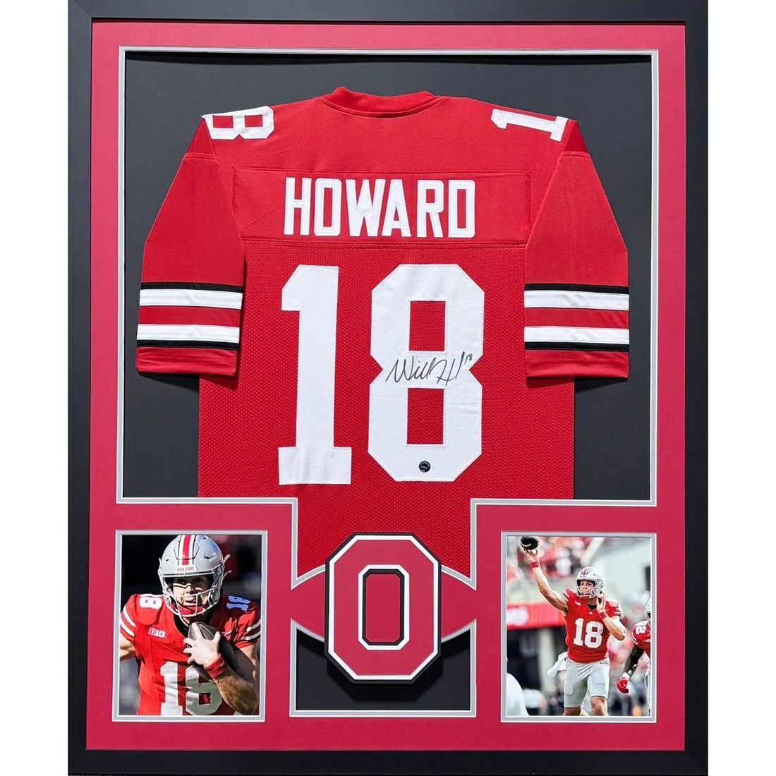 Will Howard Signed Framed Jersey with Authentic Ink COA: Will Howard Signed Framed Jersey with Authentic Ink COA This is an autographed framed jersey of Will Howard, featuring a high-quality presentation with meticulous detail. The jersey has been authentic