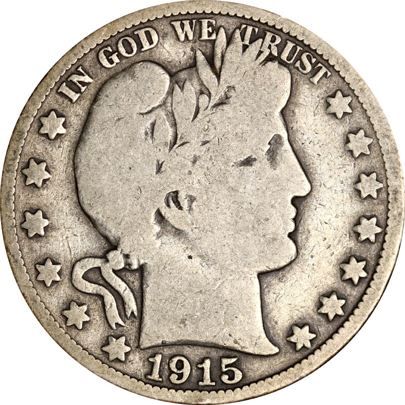 1915 Philadelphia Silver Barber Half Dollar United States Coin: 1915 Philadelphia Silver Barber Half Dollar United States Coin This is a 1915-P Barber Half Dollar from the United States. The coin is composed of silver with a fineness of 0.9 and was minted in Phila