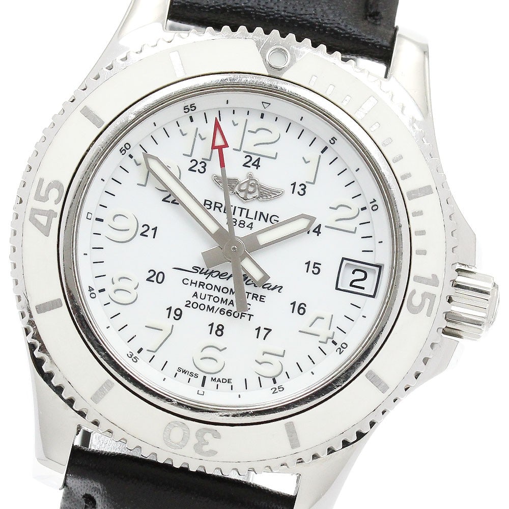 Breitling Superocean II 36 Ladies Automatic Date Watch A17312: Breitling Superocean II 36 Ladies Automatic Date Watch A17312 Pre-owned Breitling Superocean II 36 automatic women's wristwatch with a white dial and date display. The stainless steel case is paired w