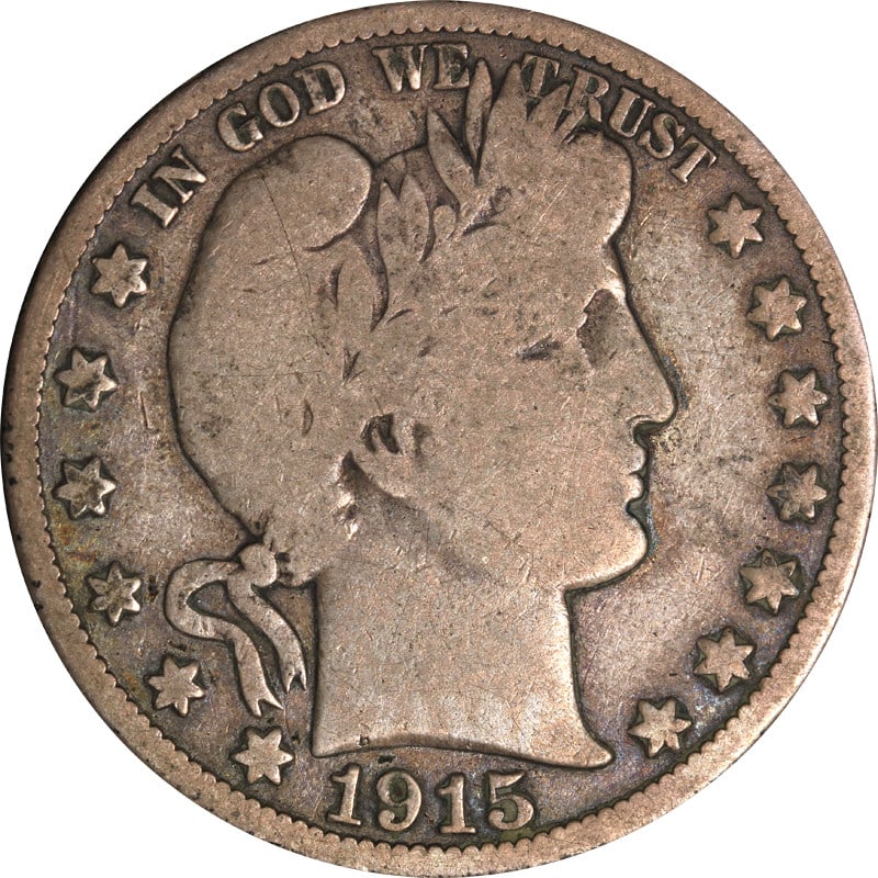 1915 Philadelphia Silver Barber Half Dollar United States Coin: 1915 Philadelphia Silver Barber Half Dollar United States Coin This is a 1915-P Barber Half Dollar from the United States. The coin is composed of silver with a fineness of 0.9 and was minted at the P