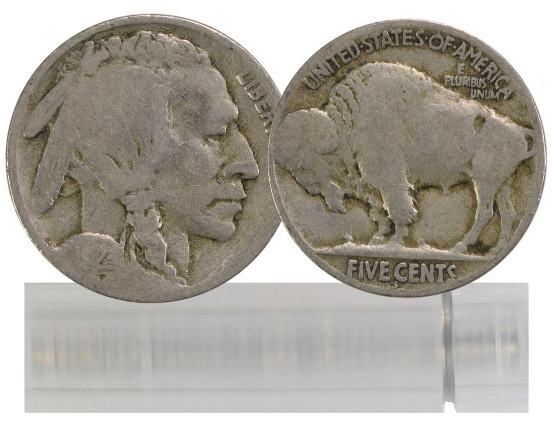1923-S Buffalo Nickel Roll 40 Coins VG F: 1923-S Buffalo Nickel Roll 40 Coins VG F This listing offers a roll of 40 circulated 1923-S Buffalo nickels. Each coin is composed of nickel and features the classic Buffalo design, with a Native Amer