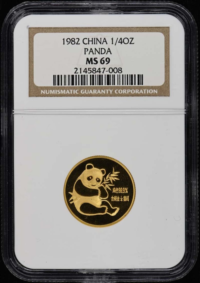 China 1982 Gold Panda 1/4 oz Coin NGC MS69: China 1982 Gold Panda 1/4 oz Coin NGC MS69 1982 China Gold Panda 1/4 oz coin graded MS69 by NGC. This pre-owned example is listed as uncirculated and certified by NGC. Specifications Item Type: Coin C