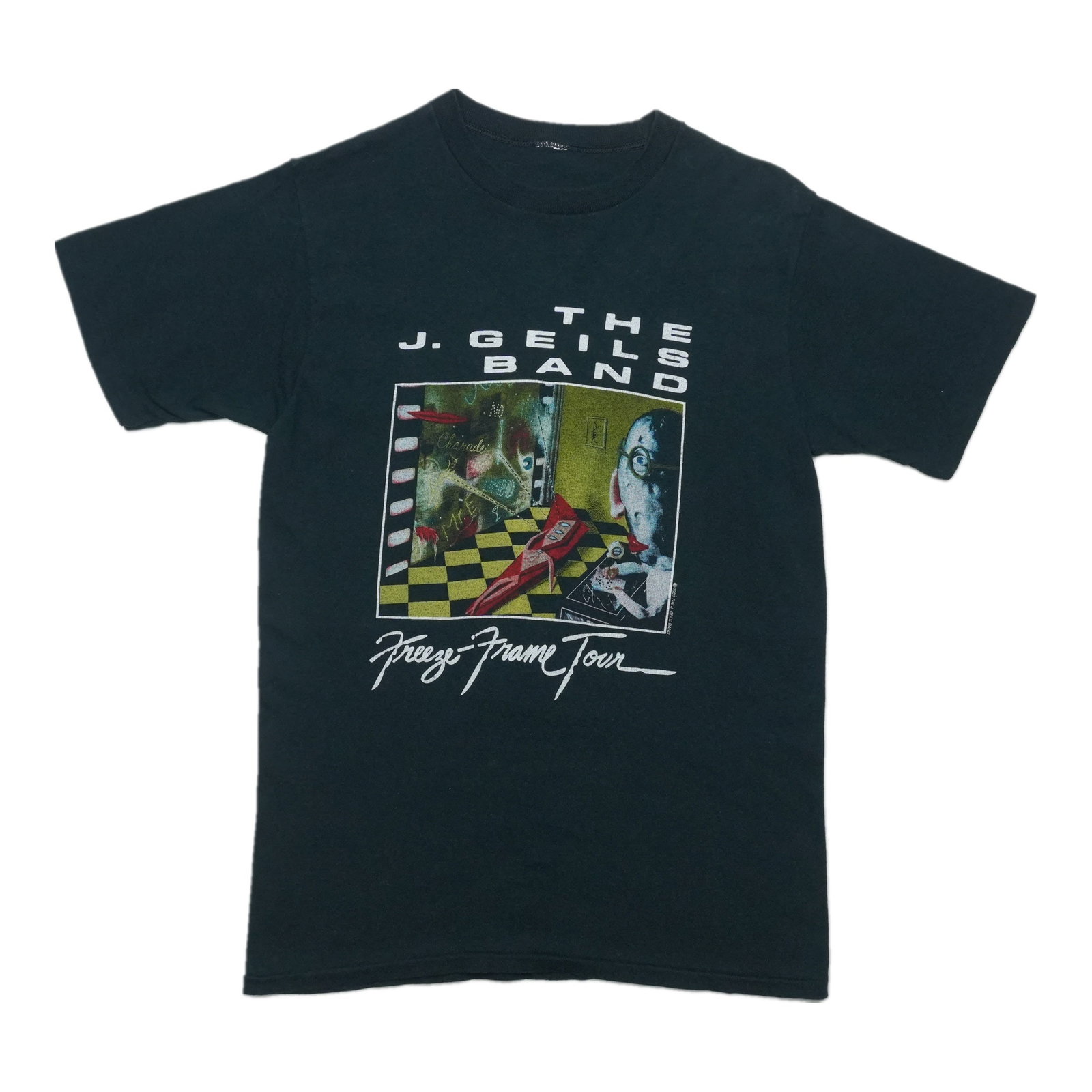 Vintage 1981 J Geils Band concert tee Freeze Frame tour black cotton: Vintage 1981 J Geils Band concert tee Freeze Frame tour black cotton This is an original vintage 1981 J. Geils Band Freeze Frame Tour shirt featuring front and back graphics. Made from 100% cotton, th