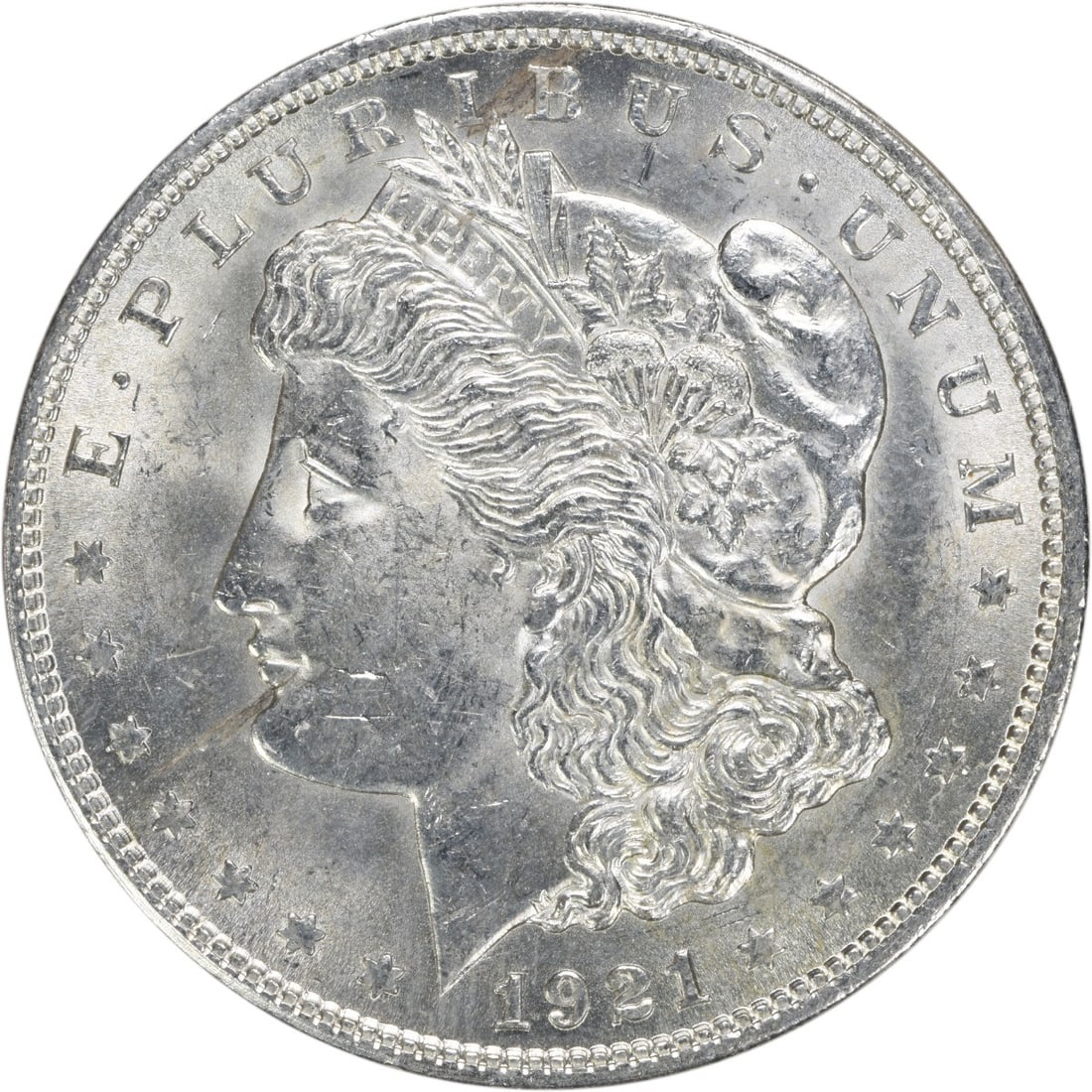 1921 Uncirculated Morgan Dollar Silver Coin Brilliant Uncertified No Mint Mark: 1921 Uncirculated Morgan Dollar Silver Coin Brilliant Uncertified No Mint Mark This 1921 Morgan Silver Dollar is an uncirculated, brilliant uncirculated (BU) coin composed of silver. It is uncertified
