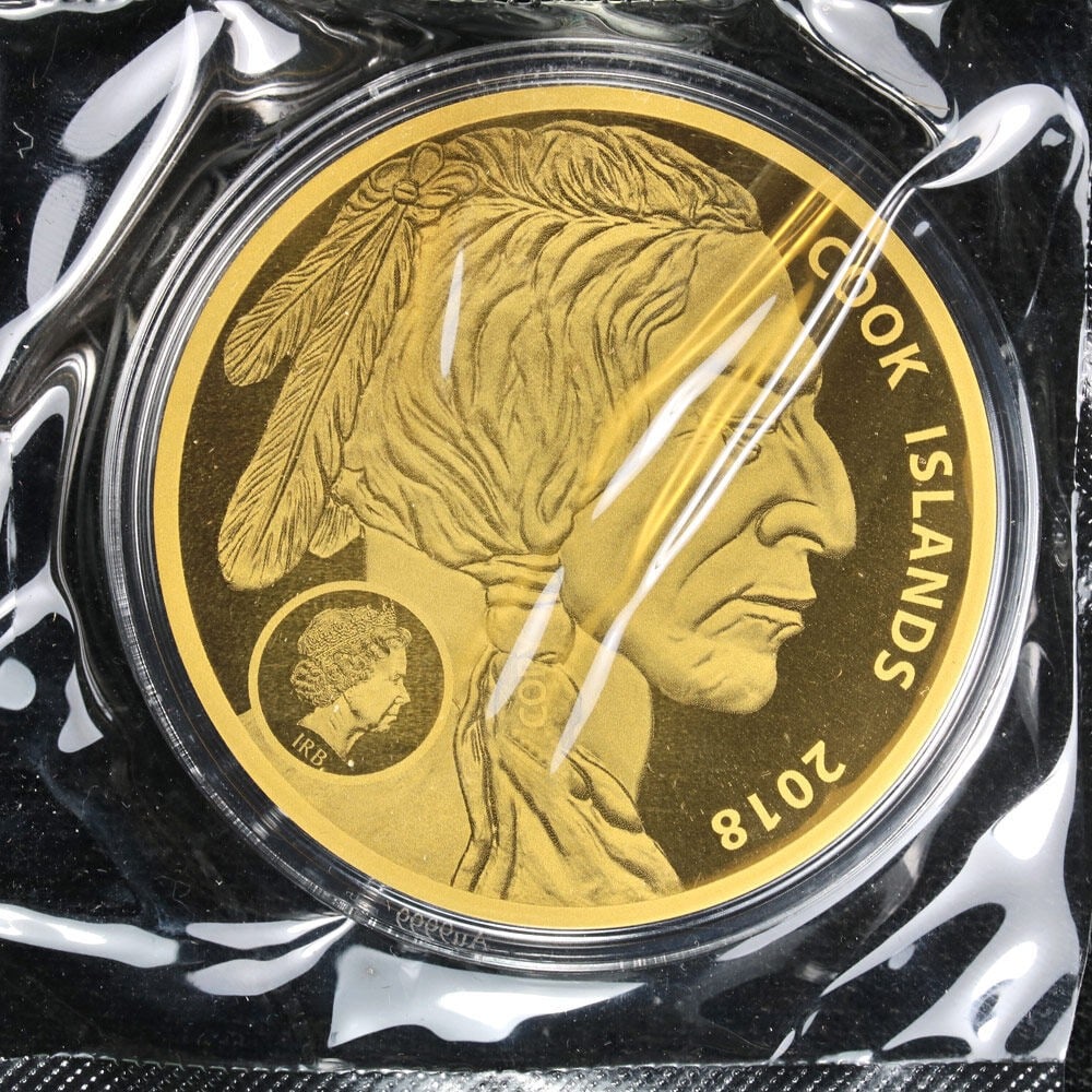 Cook Islands 2018 $25 Gold Buffalo Coin 0.9999 with Capsule: Cook Islands 2018 $25 Gold Buffalo Coin 0.9999 with Capsule Original 2018 Cook Islands Gold $25 Buffalo coin with .9999 fine gold content and capsule. This uncirculated coin is described as having sup