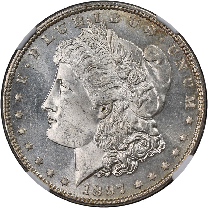 1897-P Morgan Silver Dollar NGC MS63 Strong Strike Superb Eye Appeal: 1897-P Morgan Silver Dollar NGC MS63 Strong Strike Superb Eye Appeal This stunning 1897-P Morgan Silver Dollar boasts superb eye appeal, characterized by fantastic luster and a strong strike. The coin