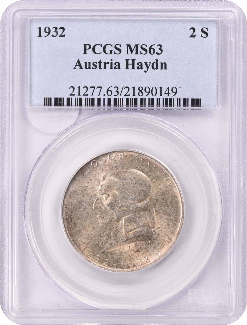 1932 Austria 2 Schilling Silver Coin MS63 PCGS Certified (1 of 2)