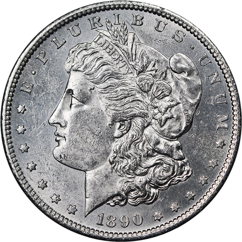 Uncirculated 1890-S Morgan Silver Dollar BU+ Blast White: Uncirculated 1890-S Morgan Silver Dollar BU+ Blast White 1890-S Morgan Silver Dollar with a Nice BU+ grade and blast white appearance. This uncirculated silver coin is described as having great eye ap