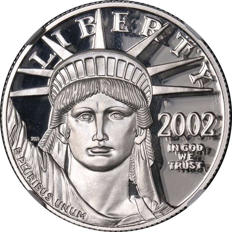 NGC PF70 Ultra Cameo 2002-W $50 Platinum American Eagle Coin: NGC PF70 Ultra Cameo 2002-W $50 Platinum American Eagle Coin This 2002-W Platinum American Eagle $50 coin is certified by NGC with a PF70 Ultra Cameo grade. Struck from 0.9995 fine platinum, it is unc