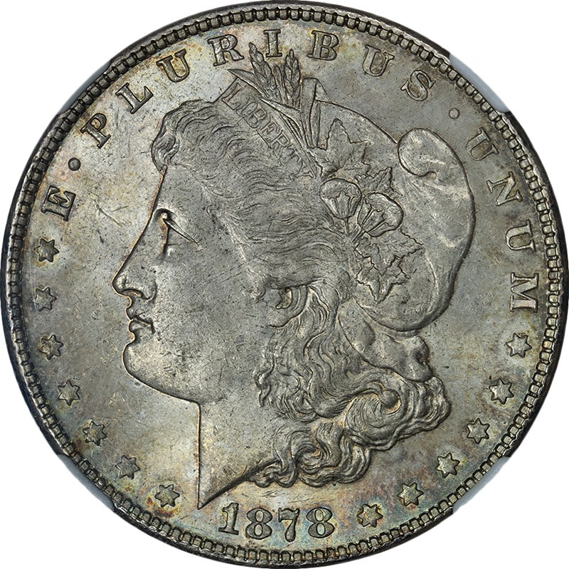 NGC MS62 1878 P Morgan Silver Dollar 7TF Rev 78: NGC MS62 1878 P Morgan Silver Dollar 7TF Rev 78 Original 1878-P 7TF Rev 78 Morgan Silver Dollar graded NGC MS62. This uncirculated coin features silver composition with decent eye appeal, a nice strik