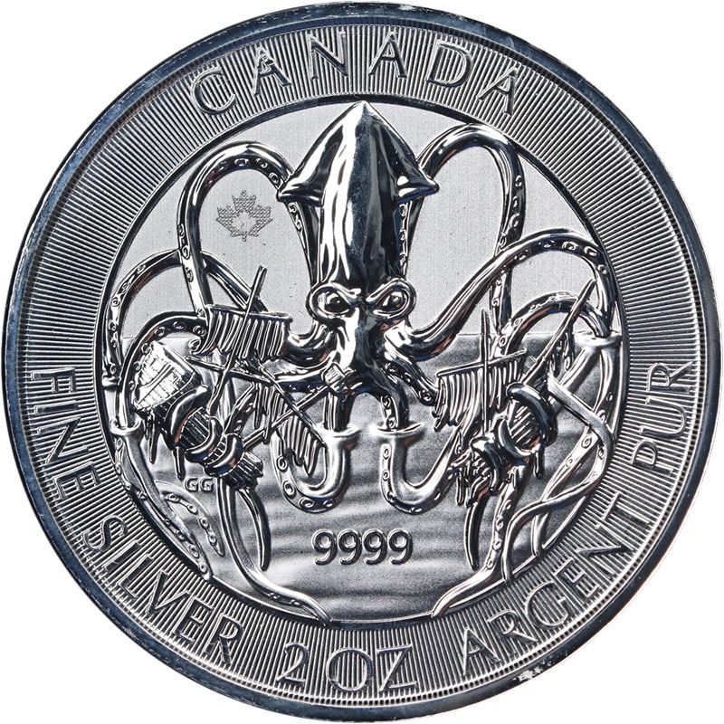 Canada 2020 Kraken $10 2 oz .9999 Silver Coin in Capsule: Canada 2020 Kraken $10 2 oz .9999 Silver Coin in Capsule Original 2020 Canada 2 ounce silver $10 Kraken coin with .9999 fine silver purity. This uncirculated coin is housed in a capsule and is describ