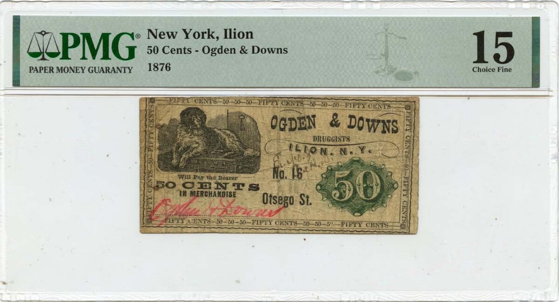 Ilion New York 1876 50 Cent Ogden Downs PMG F15 Obsolete Merchant Note (1 of 2)
