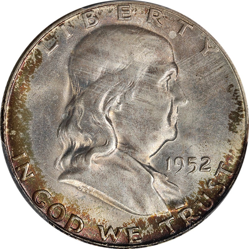 PCGS MS67 Silver Franklin Half Dollar 1952-S San Francisco Mint: PCGS MS67 Silver Franklin Half Dollar 1952-S San Francisco Mint This stunning 1952-S Franklin Half Dollar showcases exceptional eye appeal with its fantastic luster and sharp strike. The coin features