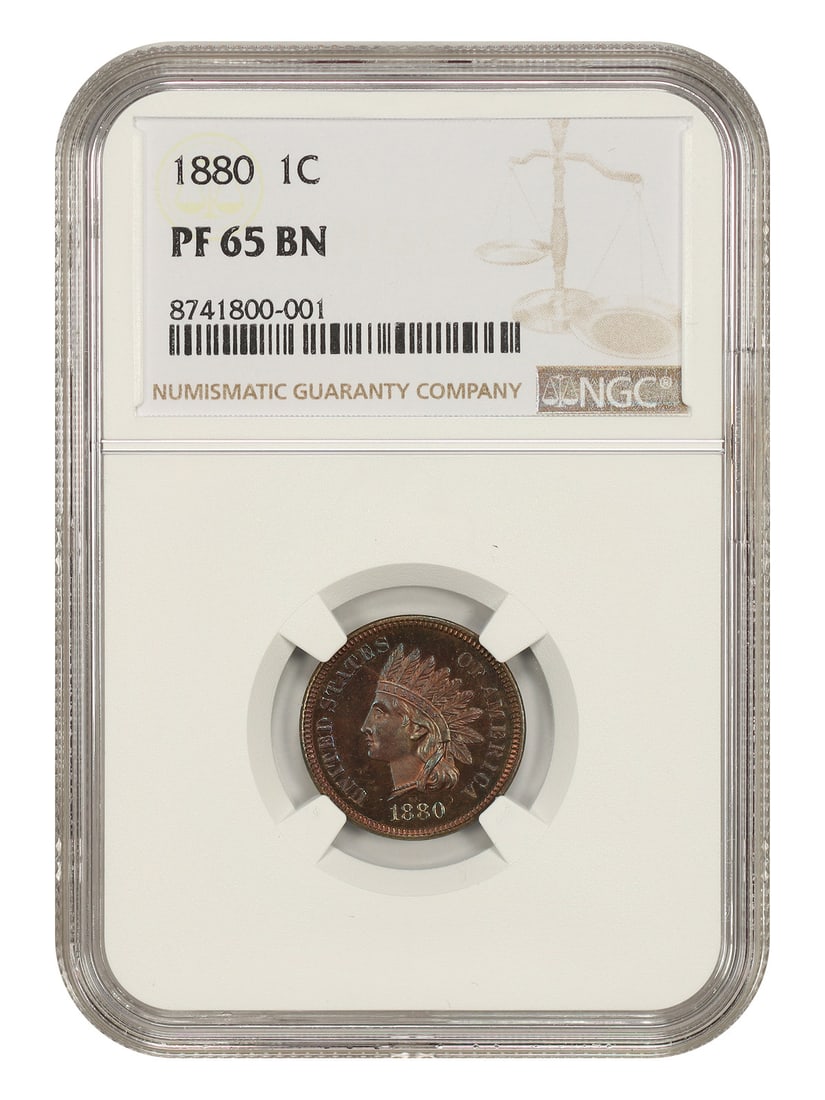 NGC PR65BN 1880 Indian Head Cent 1C: NGC PR65BN 1880 Indian Head Cent 1C 1880 Indian Cent certified by NGC as PR65BN. This uncirculated proof issue comes from a mintage of 3,955 coins struck. Pre-owned. Specifications Denomination: 1C Ye