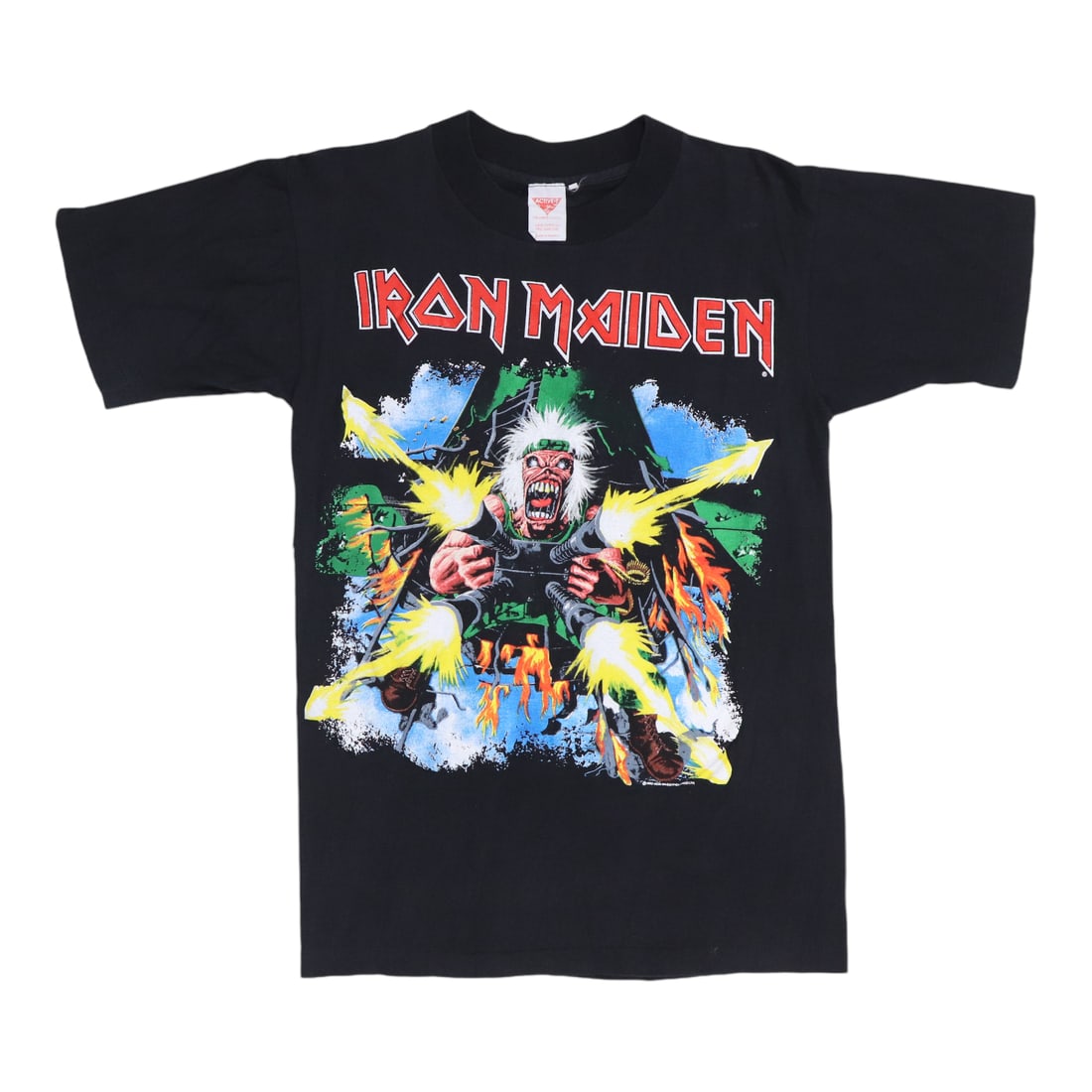 Vintage 1990 Iron Maiden Shoot The Focker Tour Black Cotton T Shirt: Vintage 1990 Iron Maiden Shoot The Focker Tour Black Cotton T Shirt This is an original vintage 1990 Iron Maiden Shoot The Focker Tour shirt featuring front and back graphics. The shirt is made of 100
