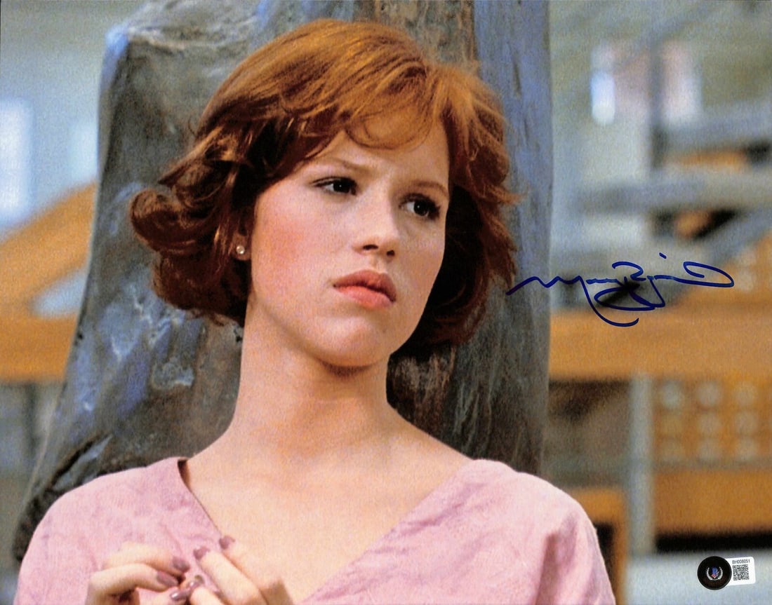 Molly Ringwald Signed 11x14 Breakfast Club Photo Beckett Certified: Molly Ringwald Signed 11x14 Breakfast Club Photo Beckett Certified This stunning 11x14 photograph features a blue permanent marker autograph from the iconic actress Molly Ringwald, known for her role 